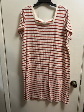 Susina 100% Summer Cotton Cream and Red Striped Casual Dress Size XL